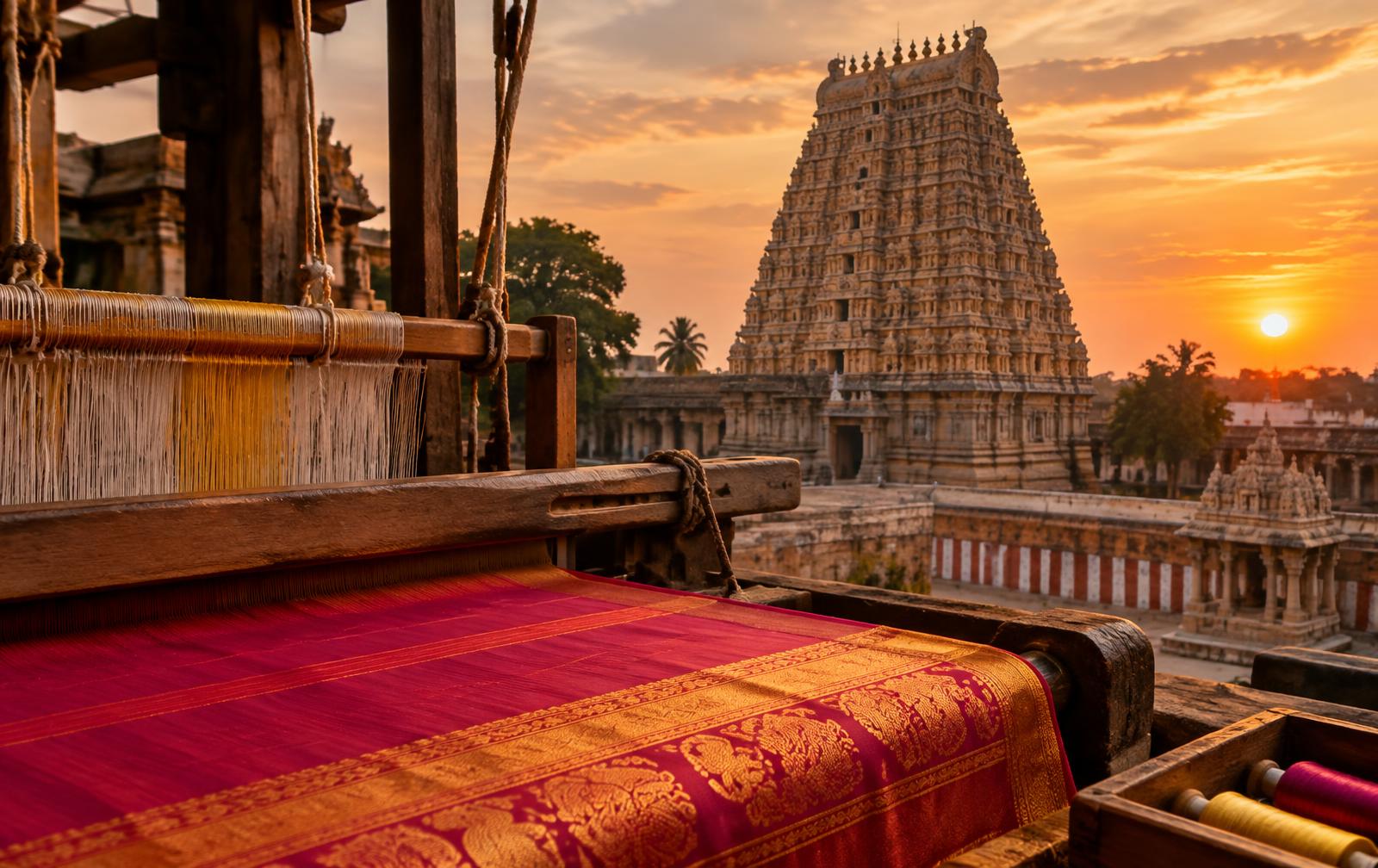 Kancheepuram temple and silk loom